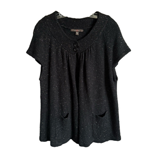 Y2k Fever Black Short Sleeve Knit Cardigan Sweater Size 1X